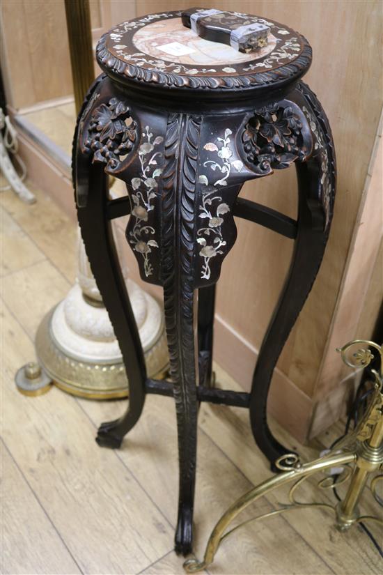 A Chinese hardwood and Mother of Pearl inlaid stand H.90cm